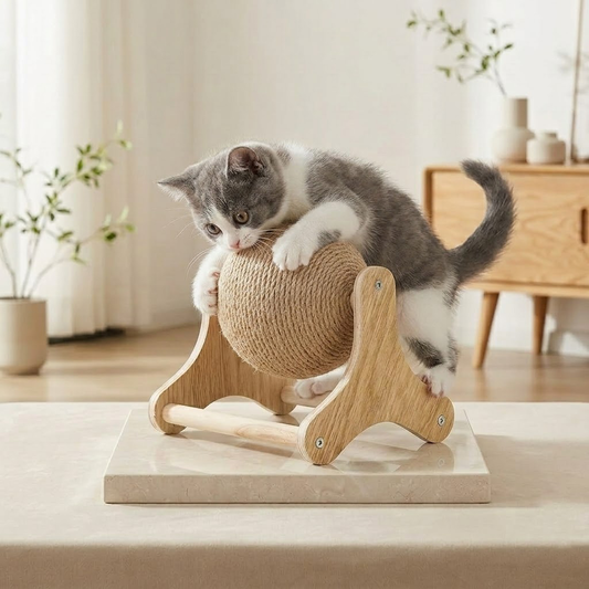 Zylotixcosh Interactive Sisal Rope Cat Scratcher Ball with Stable Base - Durable Kitten Scratching & Exercise Toy for Small Indoor Cats