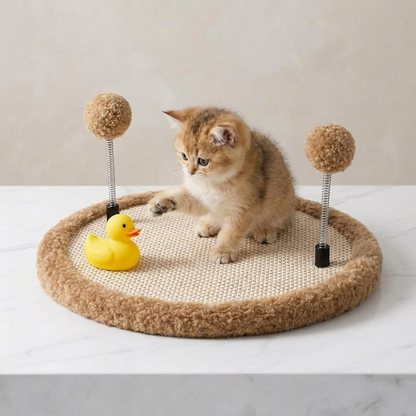 Zylotixcosh Cat Scratching Post with Spring Ball Interactive Toy, Natural Sisal Scratching Board