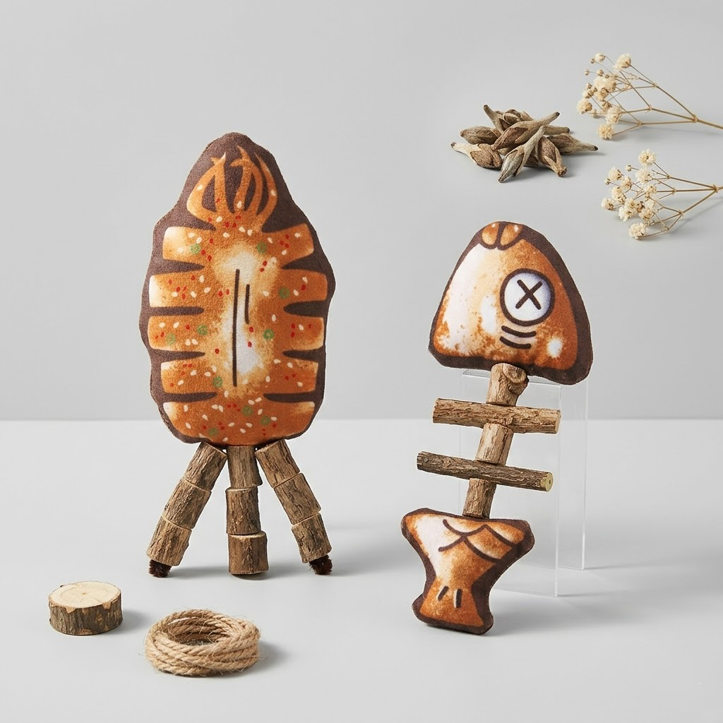 Zylotixcosh Cat Toy Silvervine Wood Fish Bone Simulation Roasted Fish Chew Toy for Teeth Cleaning and Boredom Relief