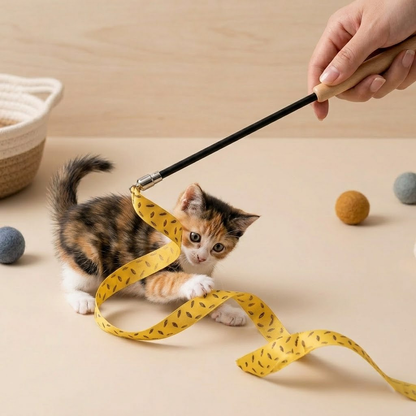 Zylotixcosh Interactive Cat Wand Toys (3-Pack), Rainbow Ribbon String Cat Teaser for Indoor Cats and Kittens, Exercise and Play Wand for Boredom Relief, Durable Pet Exercise Toy