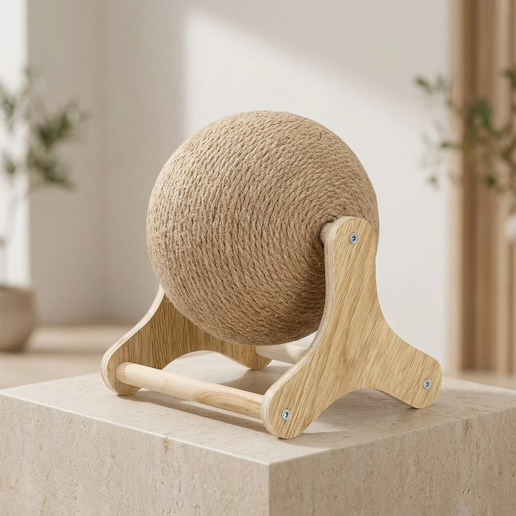 Zylotixcosh Interactive Sisal Rope Cat Scratcher Ball with Stable Base - Durable Kitten Scratching & Exercise Toy for Small Indoor Cats