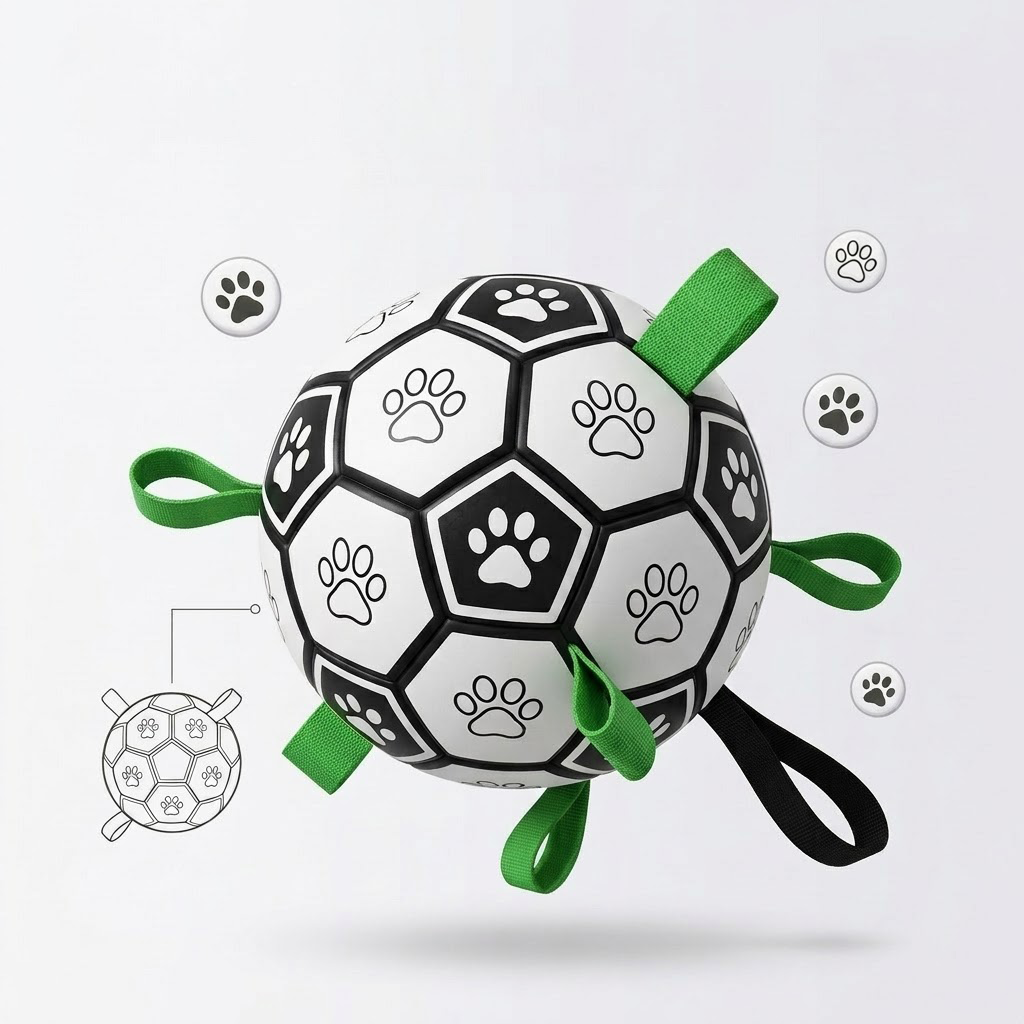 Zylotixcosh Dog Soccer Ball with Grab Tabs - Durable Interactive Outdoor Toy for Border Collies, Large & Medium Dogs - Indestructible Training Ball for Fetch, Water Play & Dental Health