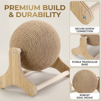 Zylotixcosh Interactive Sisal Rope Cat Scratcher Ball with Stable Base - Durable Kitten Scratching & Exercise Toy for Small Indoor Cats